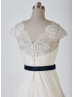 Ivory Scalloped Lace Chiffon Draped Wedding Dress